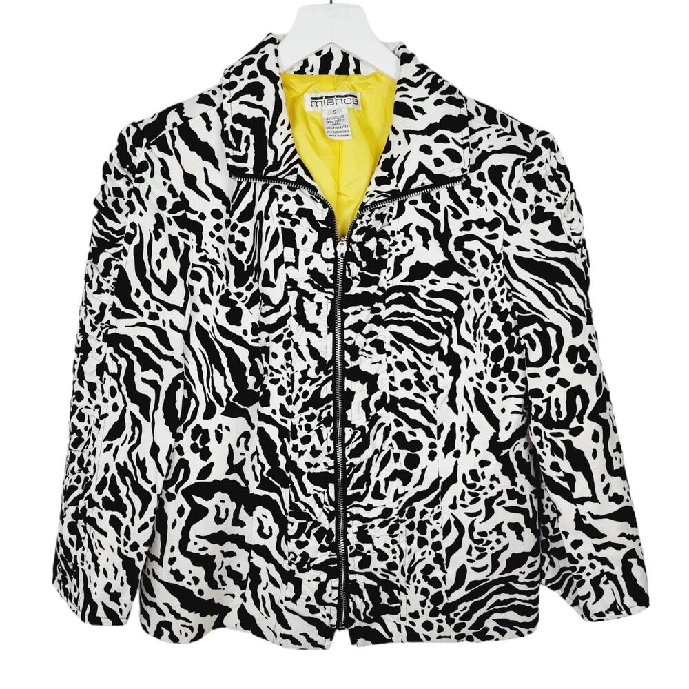 MISHCA Animal Print Yellow Lining Ruching Full Zip Blazer - Size S - Picture 3 of 7